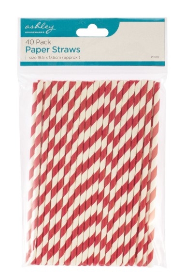 RED STRIPED BIO PAPER STRAWS 40PK