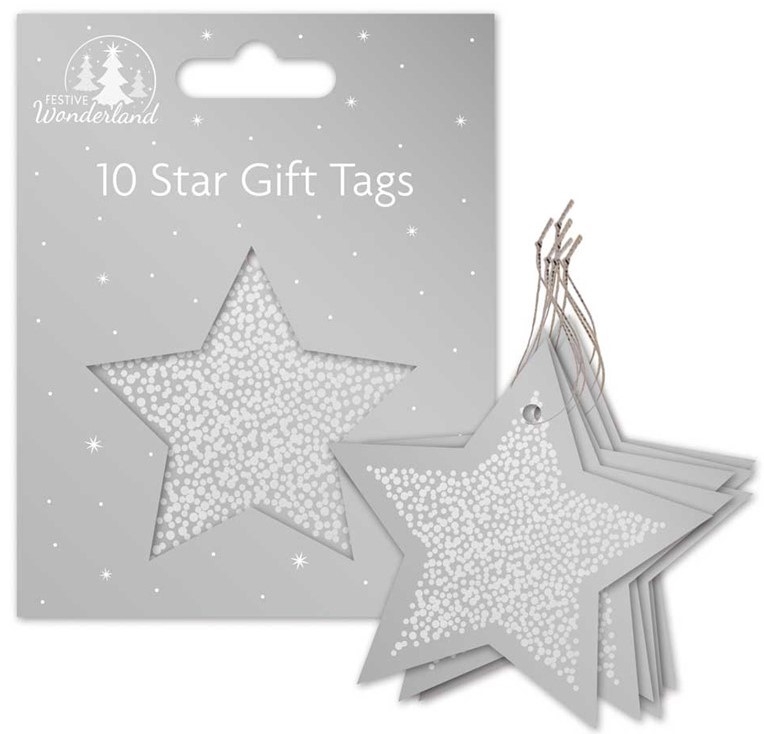 XMAS 10 LUX SILVER STAR GIFT TAGS