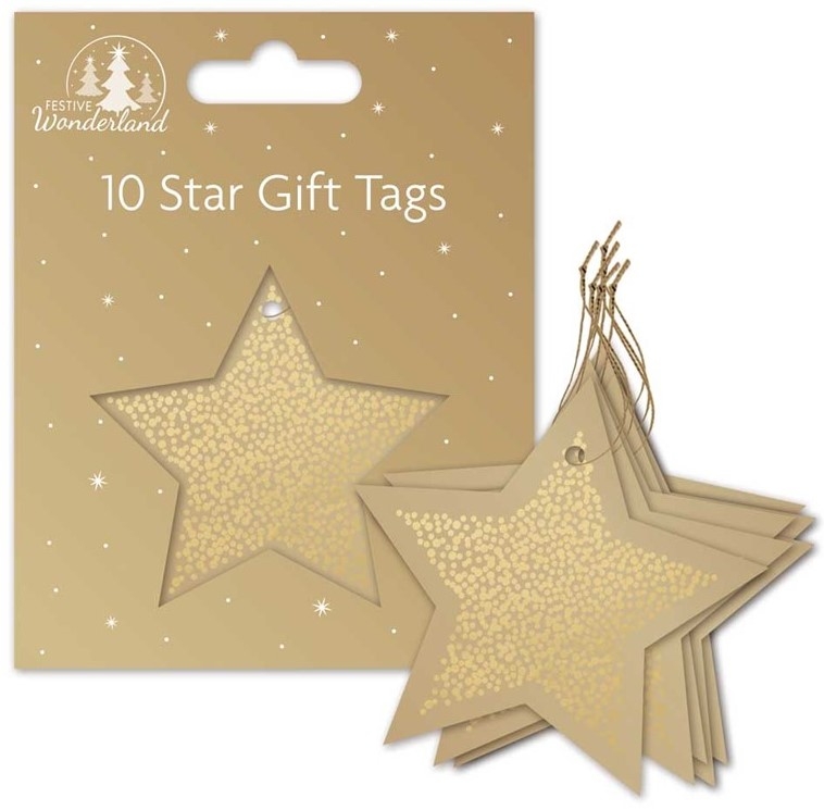 XMAS 10 LUX GOLD STAR GIFT TAGS